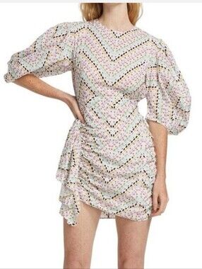 RHODE Pastel Chevron Ruffle Mini Dress in White Multi